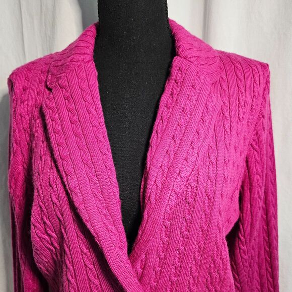 Dialogue Wool Blend Fuschia Pink Cable Knit Blazer Sweater sz M - Picture 8 of 9